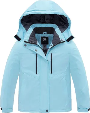 ZSHOW Girls' Ski Jacket Waterproof Fleece Raincoat Windproof Warm Winter Coat with Detachable Hood