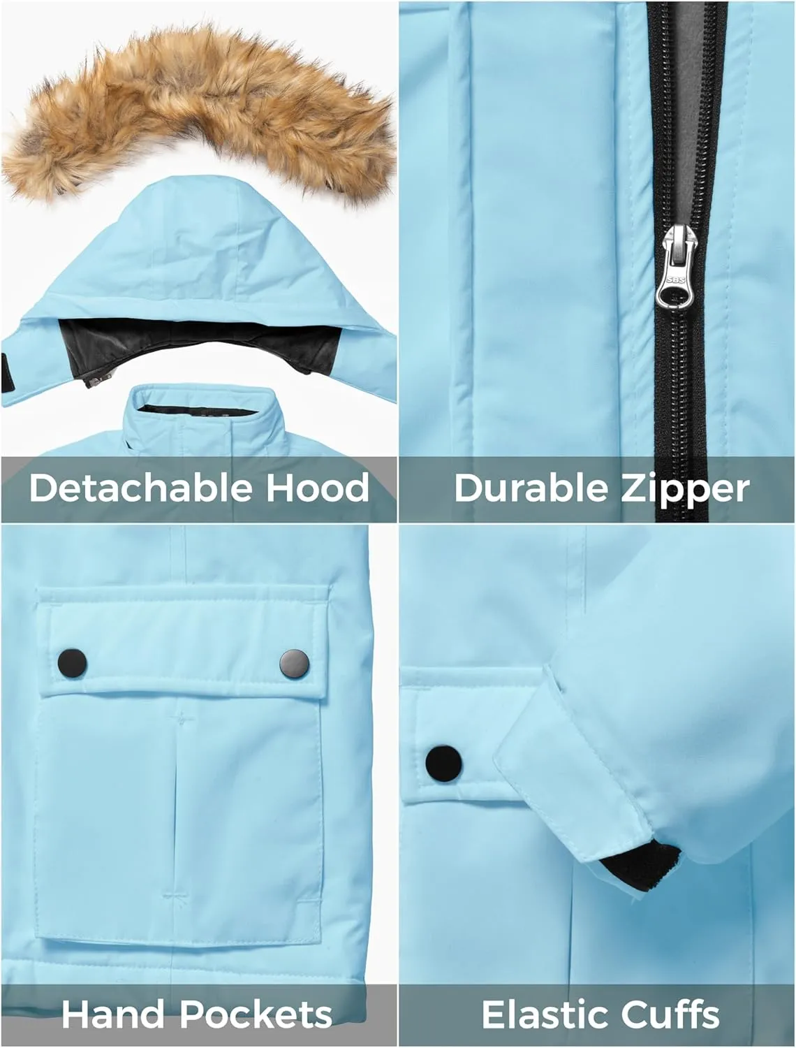 ZSHOW Girls' Ski Jacket Waterproof Warm Winter Coat Fleece Hooded Raincoat with Detachable Hood