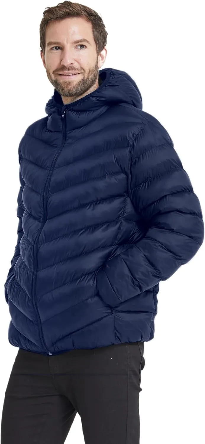 ZSHOW Men's Packable Puffer Jacket Hooded Lightweight Winter Coat for Travel Outdoor Hiking