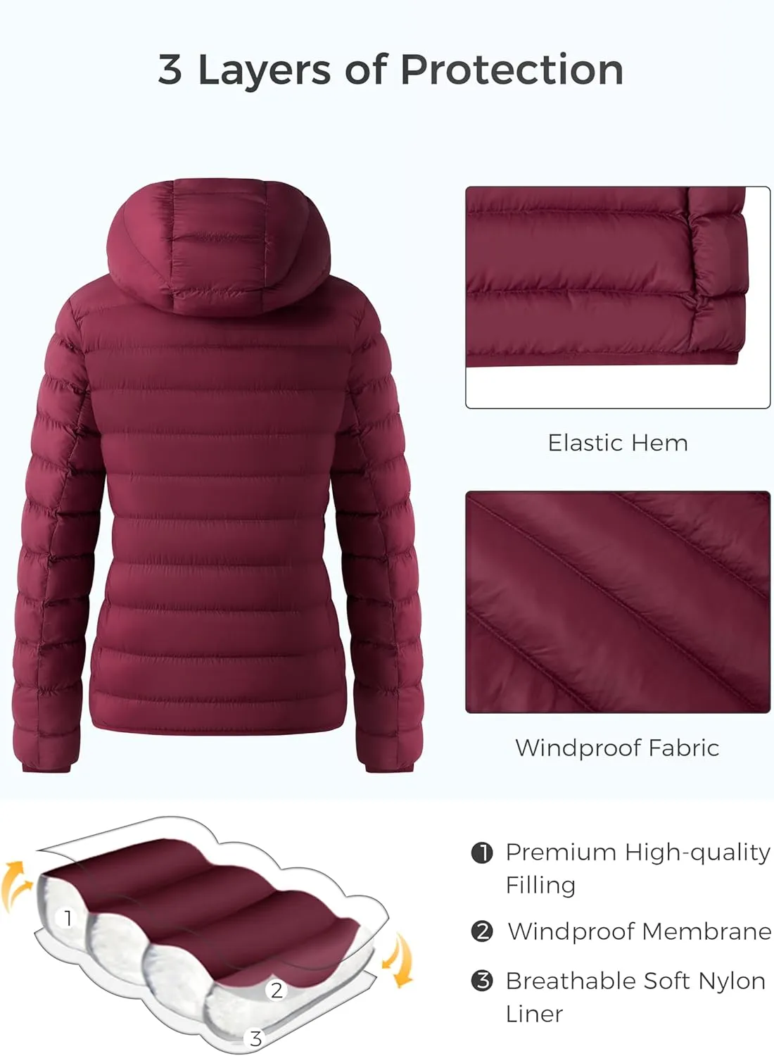 ZSHOW Women's Packable Puffer Jacket Warm Hooded Lightweight Winter Coat