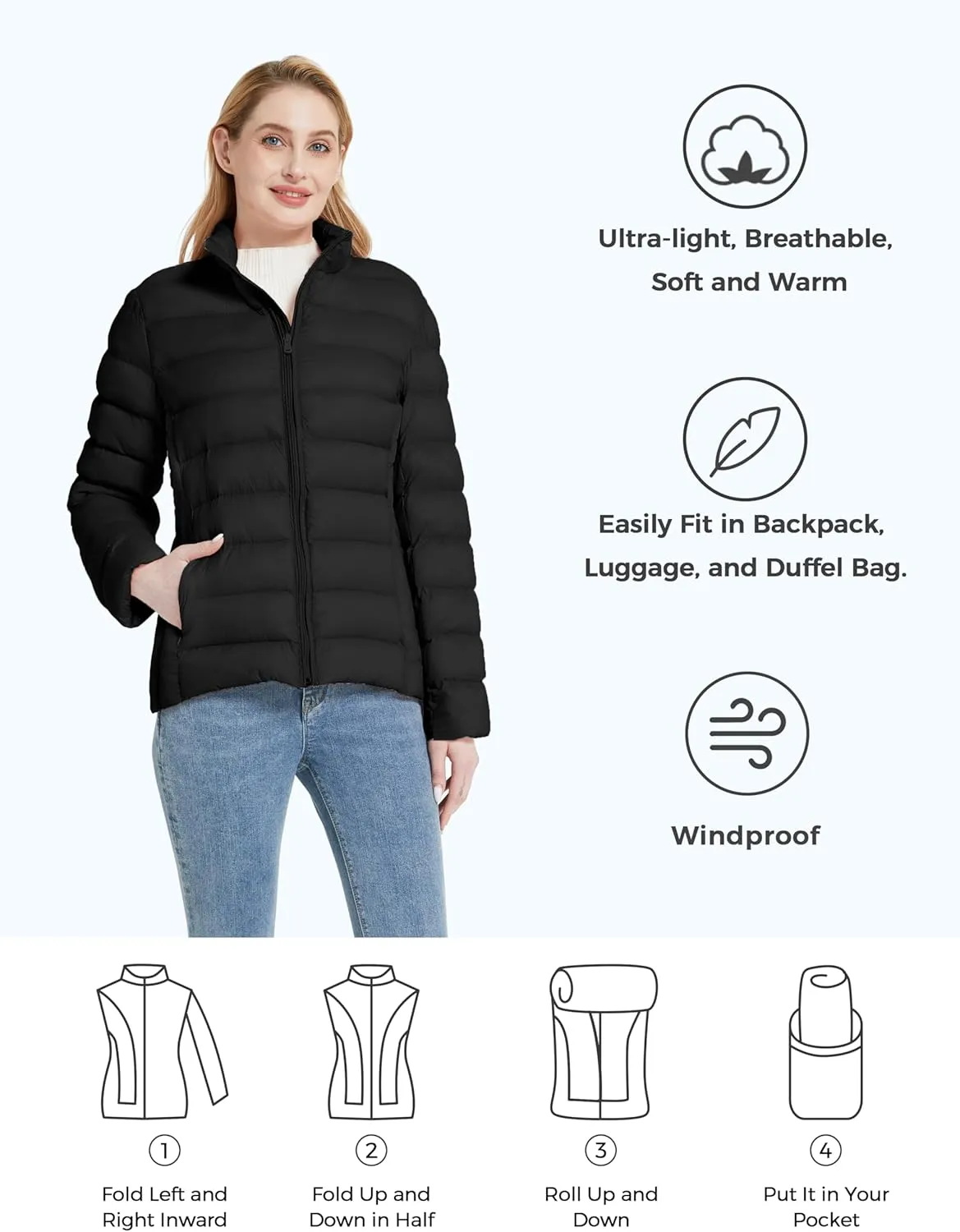 ZSHOW Women's Packable Puffer Jacket Windproof Lightweight Winter Coat