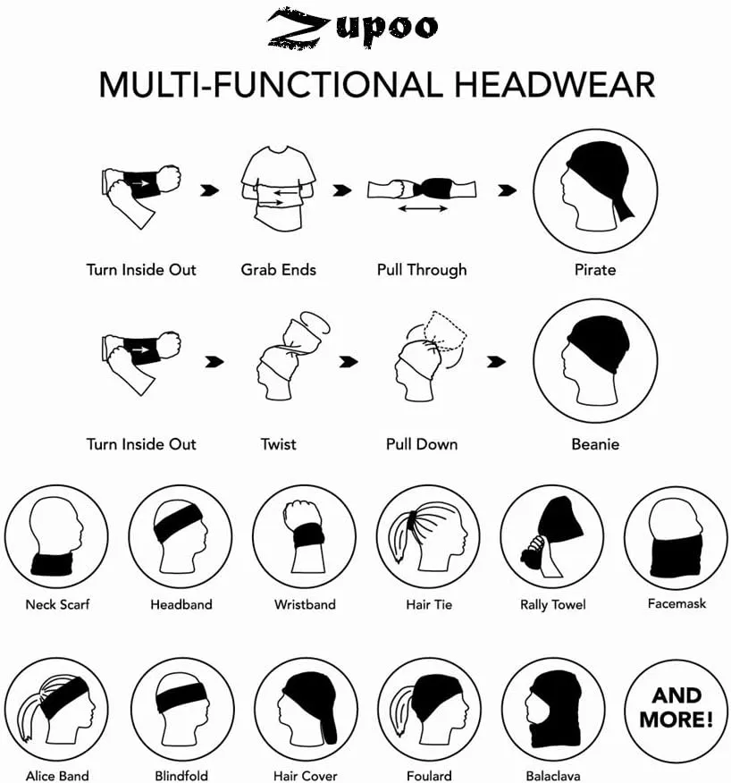 Zupro Men Women Headbands Sun Protection Face Mask Bandana Sports Magic Scarf Neck Gaiter Headwear,for Running Cycling Yoga.